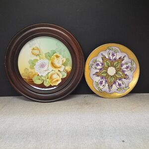 Antique Renard Hand Painted Bavarian Porcelain Flower Plate‎ With Frame.
